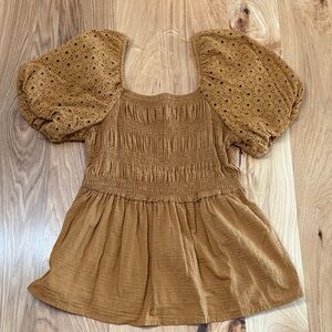 Maurices Mustard Eyelet Puff Sleeve Blouse